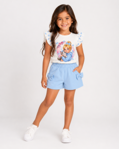 REF 614 SET SHORT Y BLUSA CON MOÑOS NIÑA