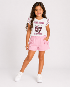 REF 614 SET SHORT Y BLUSA CON MOÑOS NIÑA