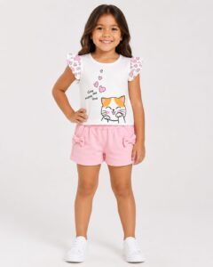 REF 614 SET SHORT Y BLUSA CON MOÑOS NIÑA