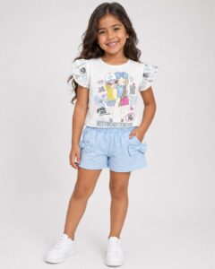REF 614 SET SHORT Y BLUSA CON MOÑOS NIÑA