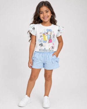REF 614 SET SHORT Y BLUSA CON MOÑOS NIÑA