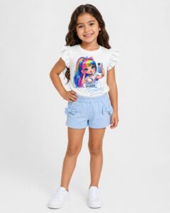 REF 614 SET SHORT Y BLUSA CON MOÑOS NIÑA