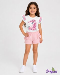 REF 614 SET SHORT Y BLUSA CON MOÑOS NIÑA